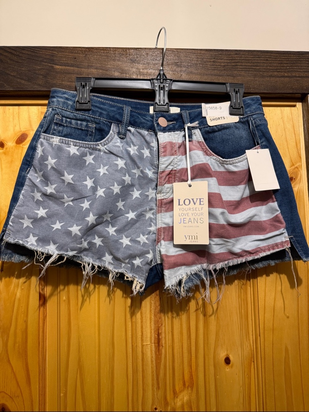YMI Denim Cutoff Shorts - Blue & Red Stars and Stripes size 9